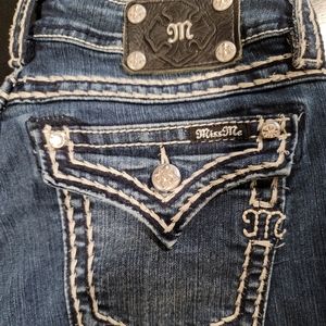 Miss Me white stich denim jeans tab pocket upper rhinestone button
